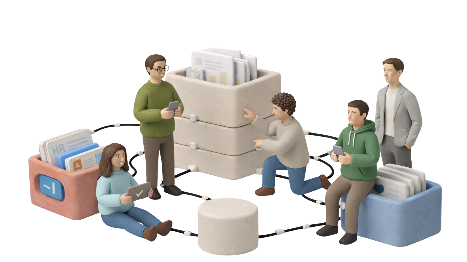 Teams collaborating around a shared knowledge base